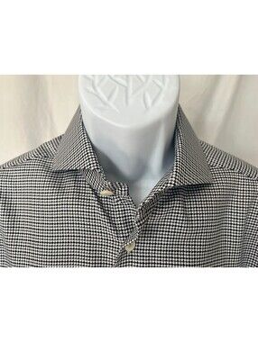 Eton Men's White Black Gray Unique Pattern Slim Fit Dress Shirt 42 16.5 Large L
